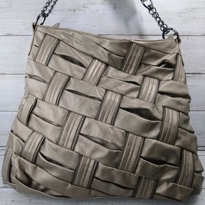 Olivia+Joy Lg Woven Vegan Leather Metallic Color MultiPocket Zip Shoulder Hobo